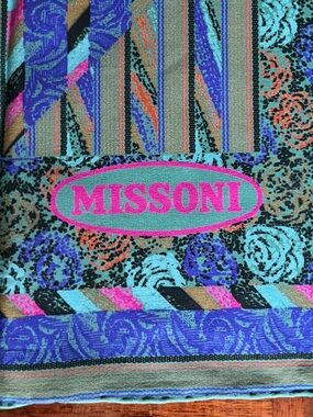 Missoni Multicolor Floral & Stripe Logo Scarf — Pink, Aqua, Blue made in Italy